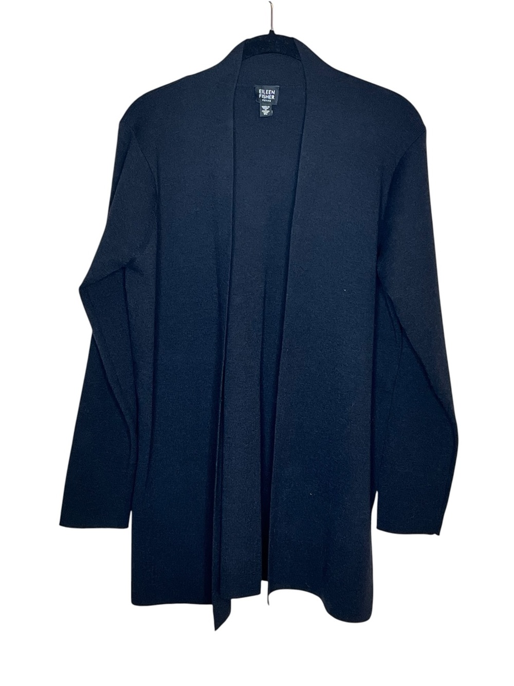 EILEEN FISHER Black Open Front Wool Cardigan